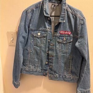 Blue Denim Jacket with Red Mickey Logo Size LARGE